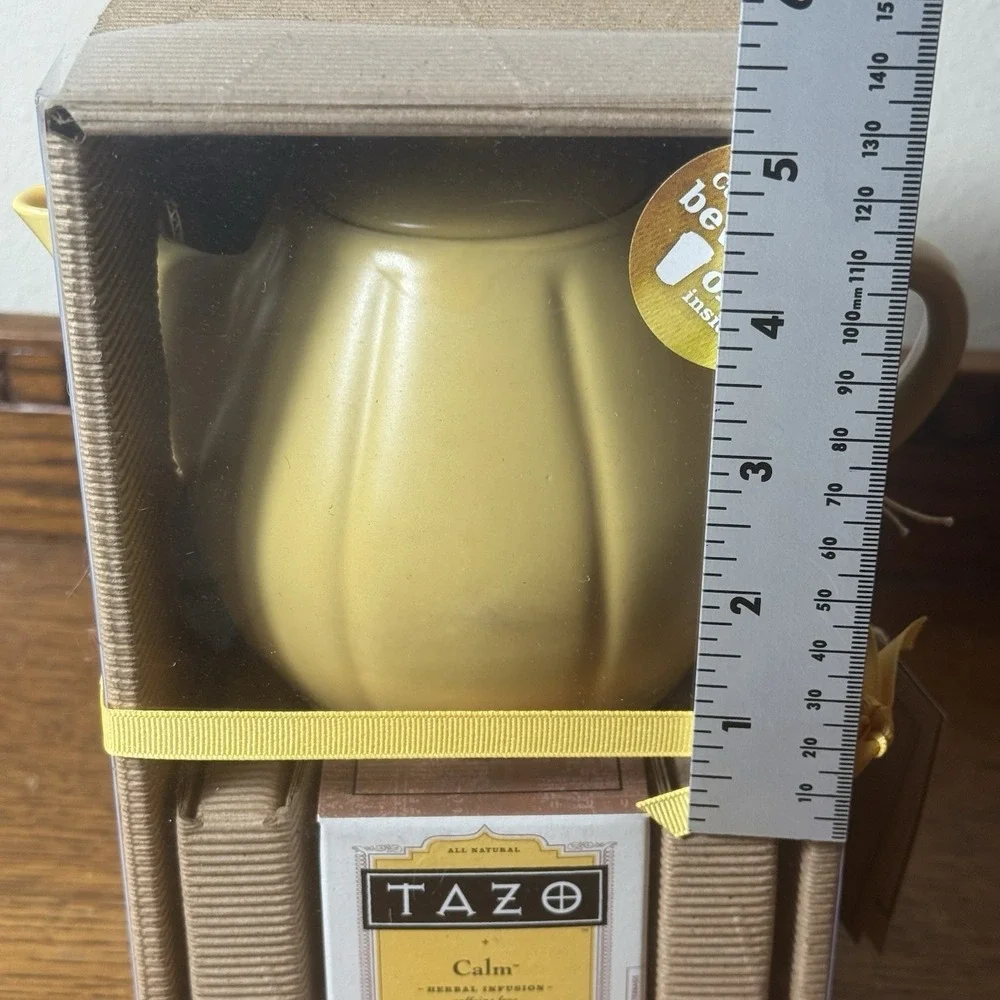 Starbucks Tazo Tea Teapot Set Calm Herbal Infusion Yellow Ceramic New Gift Box